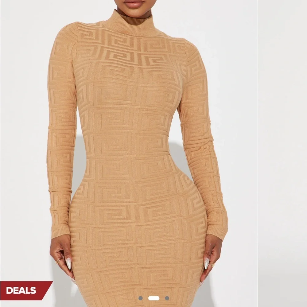 Tan Textured Sweater Midi Dress - Picture 4 of 6